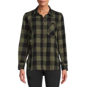 Time and Tru Women's Plaid Button Front Flannel Shirt, Size L